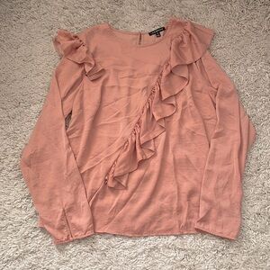 Lane Bryant Shimmery Rose Gold L/S Ruffle Detail Blouse, size 14